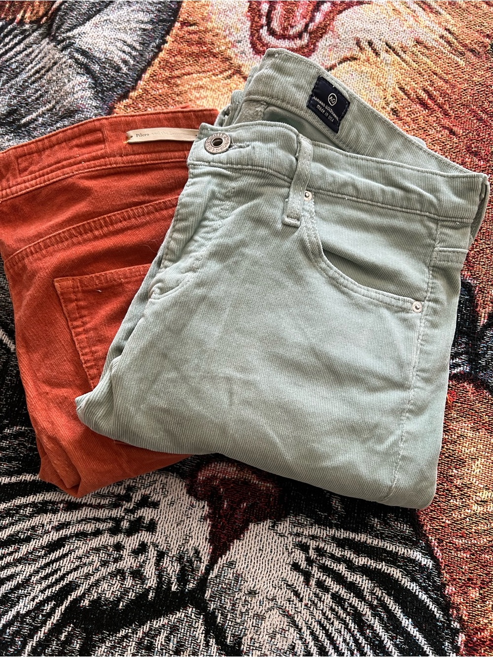 Corduroy Pants in Sage Green and Rust - Classic Casual Fit - Picture 12 of 12